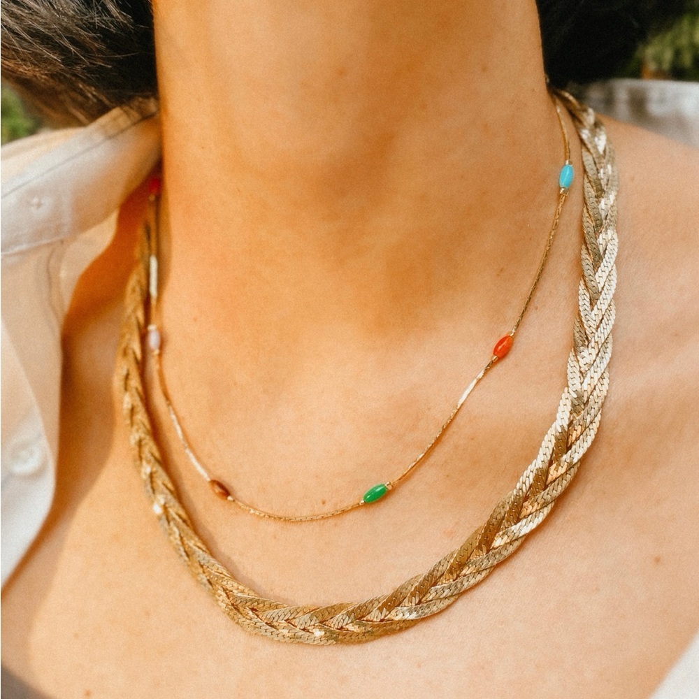 Vintage - Dainty Goldtone Necklace with Multicolor Beads